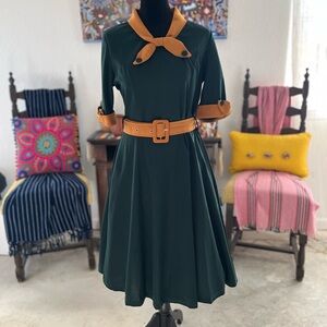 Pin Up Green and Tan Dress